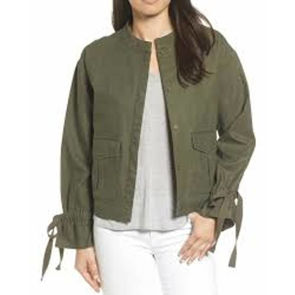 CASLON olive tie sleeve linen & cotton jacket women’s size small